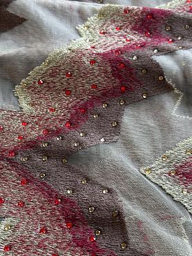 Beige tulle with wine and beige embroidery, embellished with stones